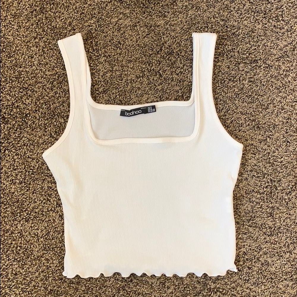 Boohoo White Lettuce Edge Tanktop